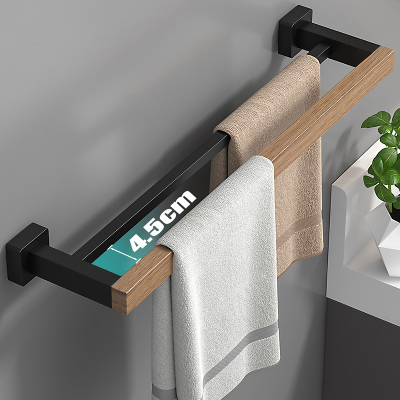 Estante de accesorios para el baño, accesorios de baño de madera negra, toallero montado en la pared, toallero, escobilla de baño, ganchos para toallas, soporte de papel