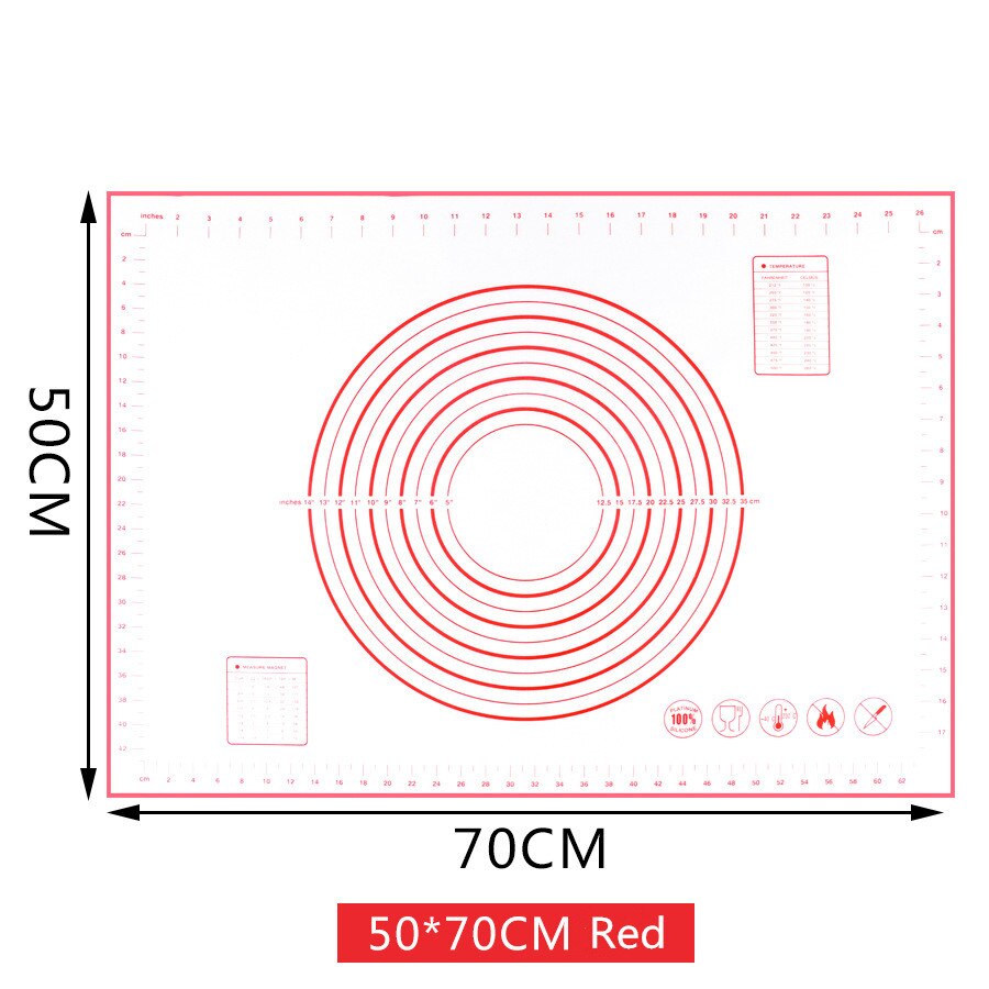 80*60 CM/70*50 CM/60*60 CM Grote Maat Non_Stick Siliconen Bakken Mat herbruikbare Bakken Mat Cake Bakken Decorating Gereedschap Cake Schrapers: 70x50CM Red
