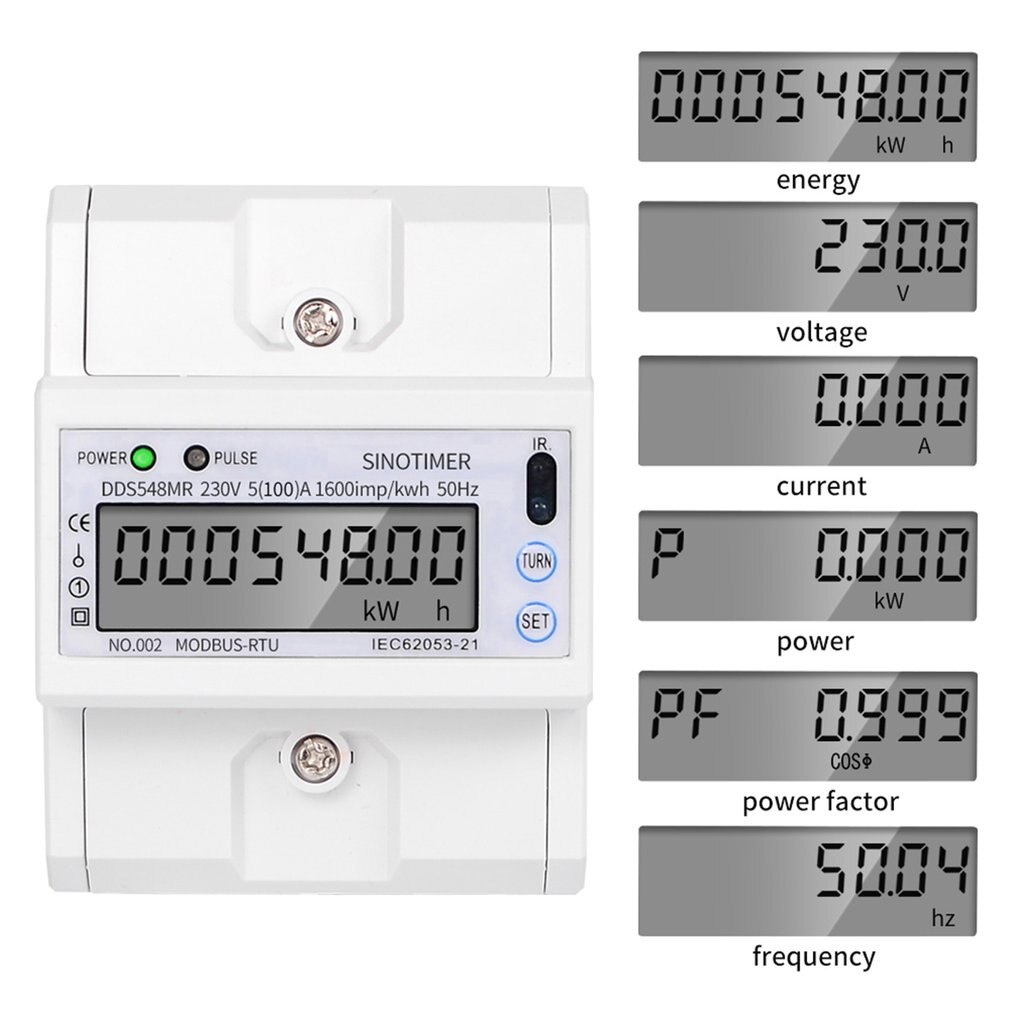 DIN Rail Mount AC 380V 5-100A Three Phase 2 Wire Digital Power Meter Electricity Cost Measuring Meter
