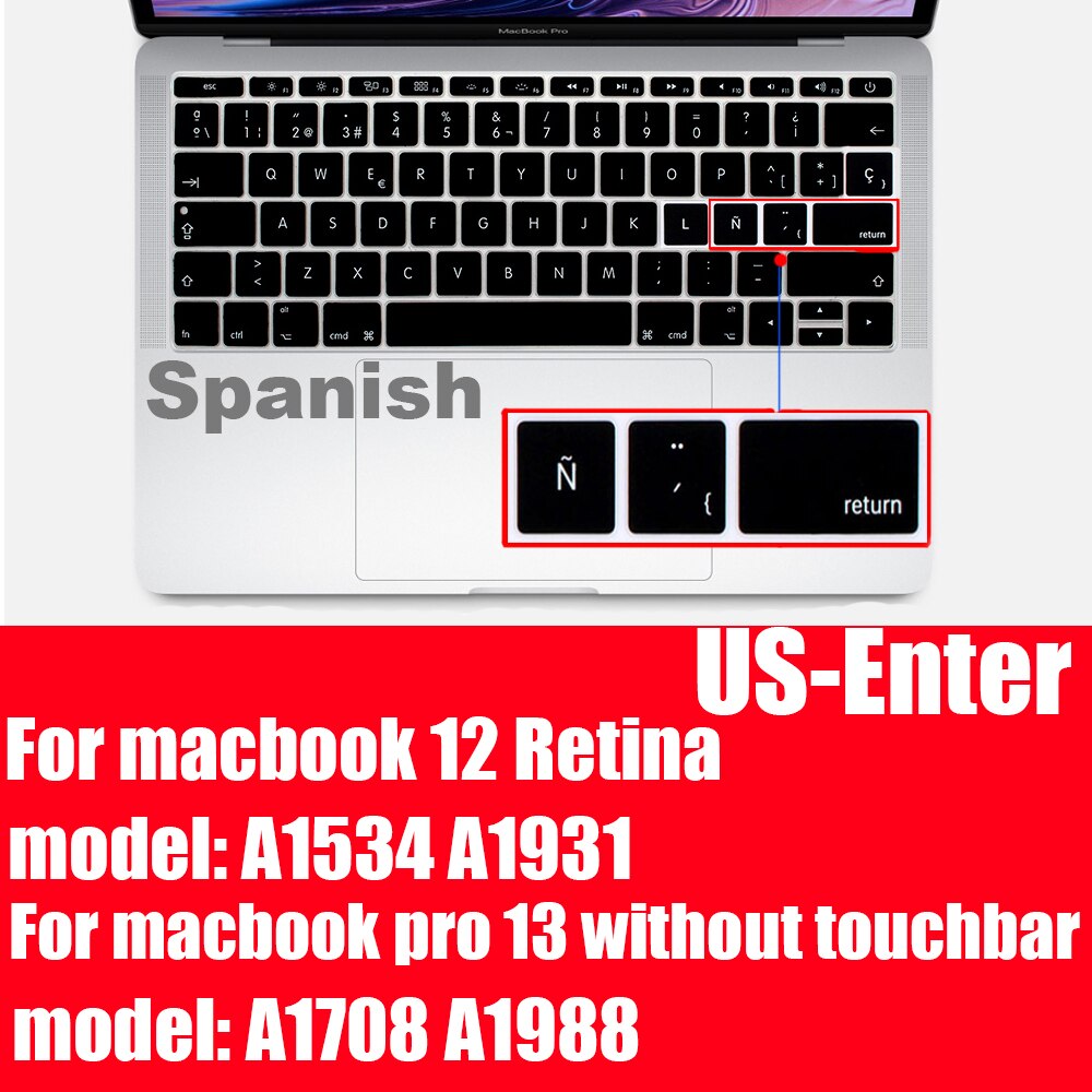 Z ñ hiszpańska osłona klawiatury Protector dla Macbook Air13 A2337A2179 dla Macbook Pro13 A2338A2289 A2159 klawiatura folia ochronna: US Pro12 Pro13 A1708