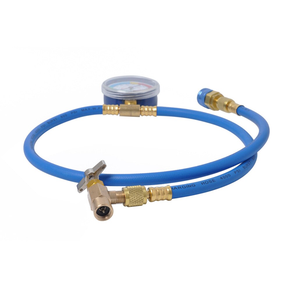 AC Charging Hose HVAC Refrigerant R134A Car Air Conditioning Refrigeration Tube Hose With 55MPa Pressure Gauge (Blue+Golden)