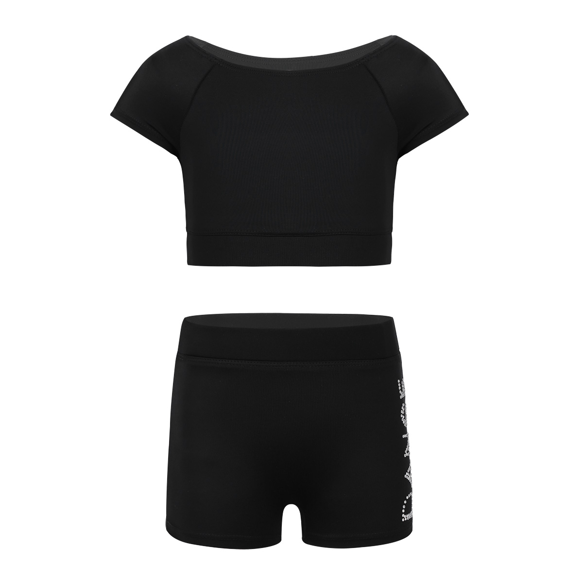 Tiaobug tytöt musta lyhythihainen tankini crop top shortsit setti lasten baletti tanssi urheilu kuntoilu voimistelu puvut lasten tanssivaatteet