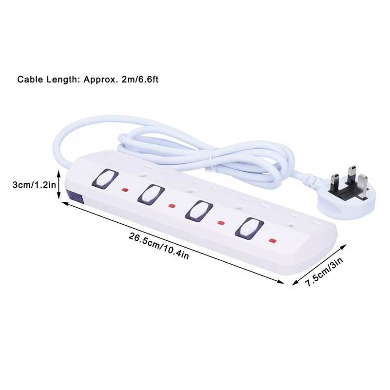 UK Plug 250V 13A 4-Outlets Power Strip Outlet Extension Socket Multifunctional Electrical Socket