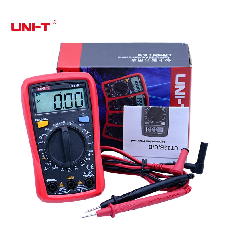 Multímetro UNI-T de tamaño de Palma UT33A + UT33B + UT33C + UT33D + multímetro digital con capacitancia/NCV/prueba de diodo/Zumbador de continuidad: UT33B