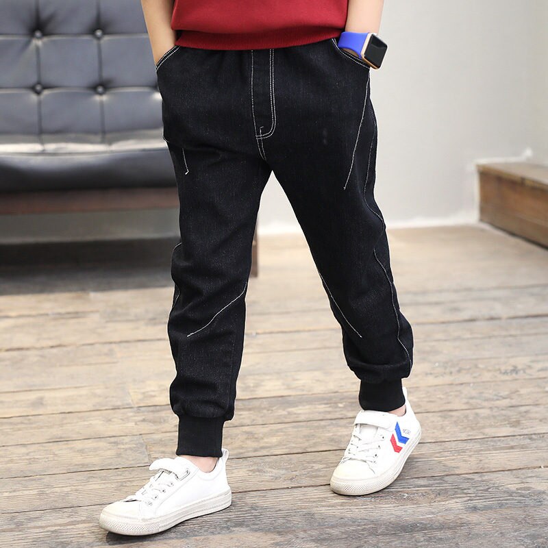 coreana niños ropa Casual Jeans lápiz pantalones cintura elástica Denim algodón blanco línea pantalones 4-13Y pantalones niños