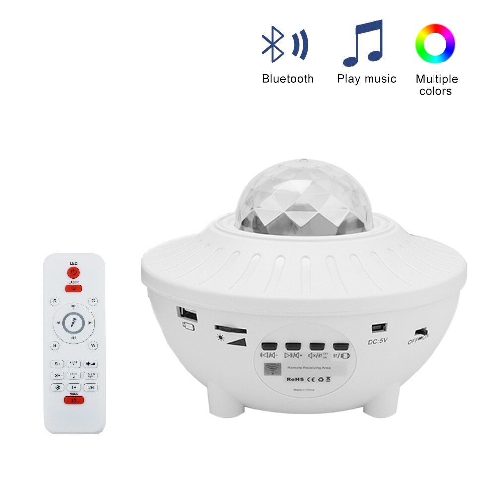 Led Star Night Light Music Starry Water Wave Led Projector Licht Bluetooth Kleurrijke Sound-Activated Sterrenhemel Projector Lamp: White