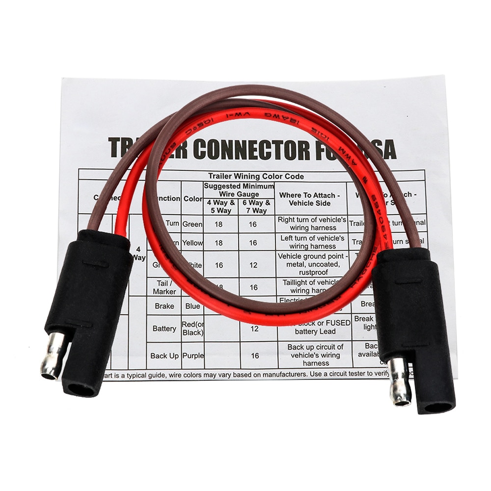 2-pin Trailer Connector Plug Trailer Light Wiring-Harness Flat Plug Extension Cable 18*2AWG Wire Connector