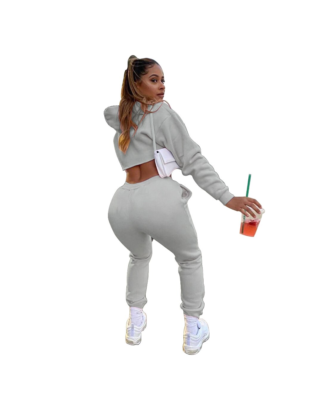Modieuze Vrouwen Casual Sport 2 Stuk Outfit Set Lange Mouw Hoodie En Broek Set Voor Dames: M / Grijs