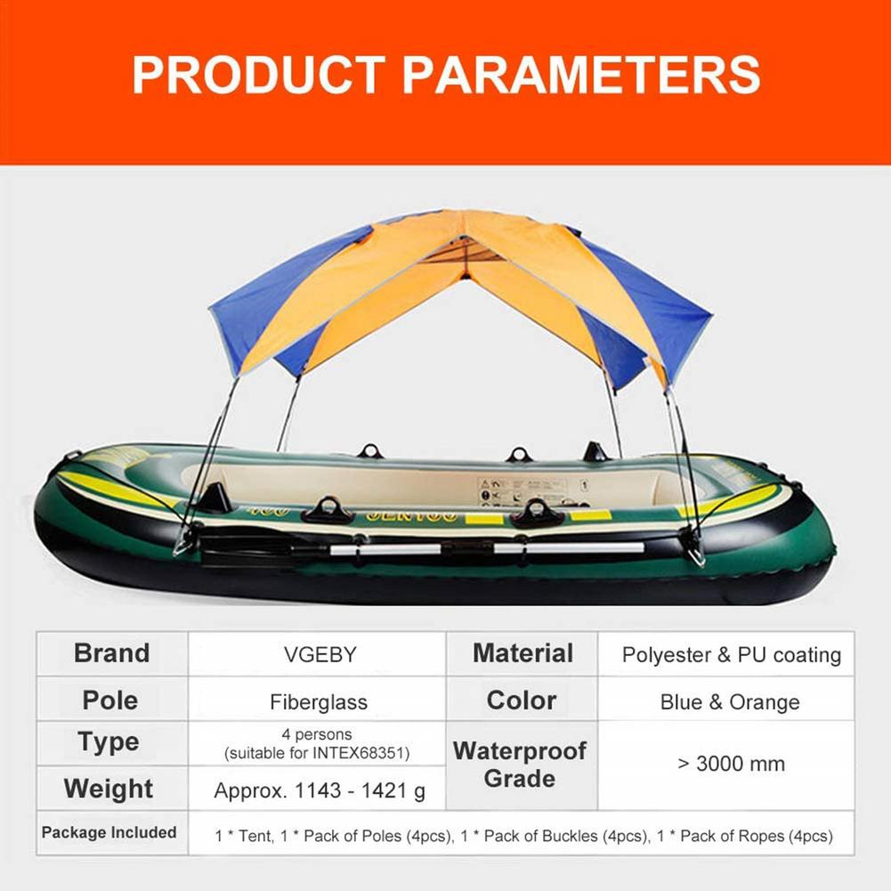 Inflatable Boat Tent Waterproof Rubber Boat Folding Awning For 4 People Anti-wind Glass Fiber Rod Polyester Cloth