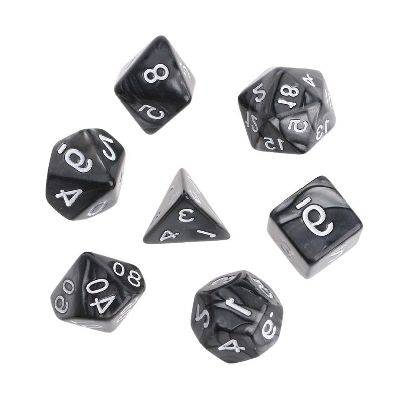 7Pcs Polyhedral Dice White Numbers For Dragon Pathfinder D20 D12 2xD10 D8 D6 D4 D0LB: White