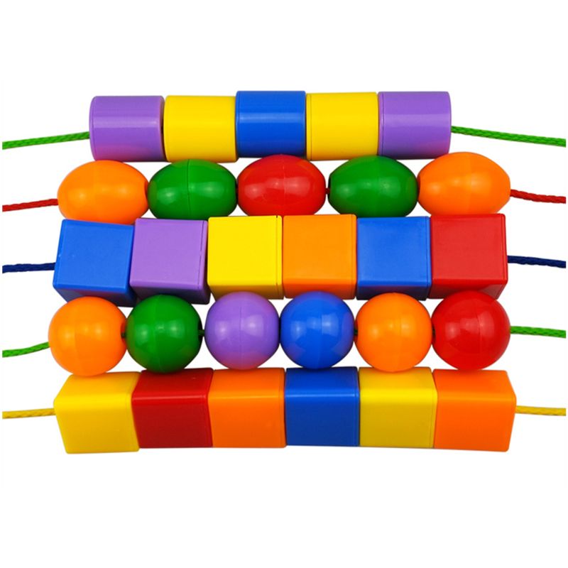 Preschool Large Lacing Beads for Kids - 50 Stringing Beads with 4 Strings