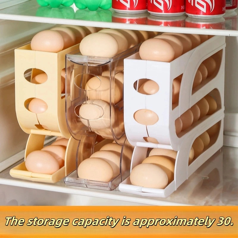 Rodillo automático para huevos de gran capacidad, refrigerador de cuatro niveles para el hogar, caja de almacenamiento de huevos, ahorro de espacio, cocina dedicada