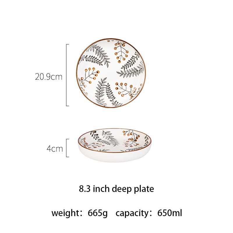 Mdzfsweethome folha veia pintados à mão placa sobremesa macarrão bife salada louça placas de cozimento lasanha pan resistente ao calor: 8.3deep plate