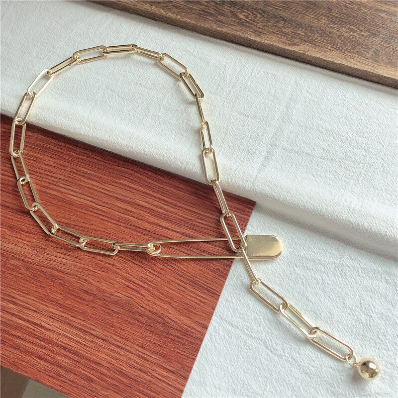 Peri'sBox Gold Silver Color Safety Pin Necklaces Linked Chain Necklaces for Women Small Ball Charm Choker Necklaces Jewelry