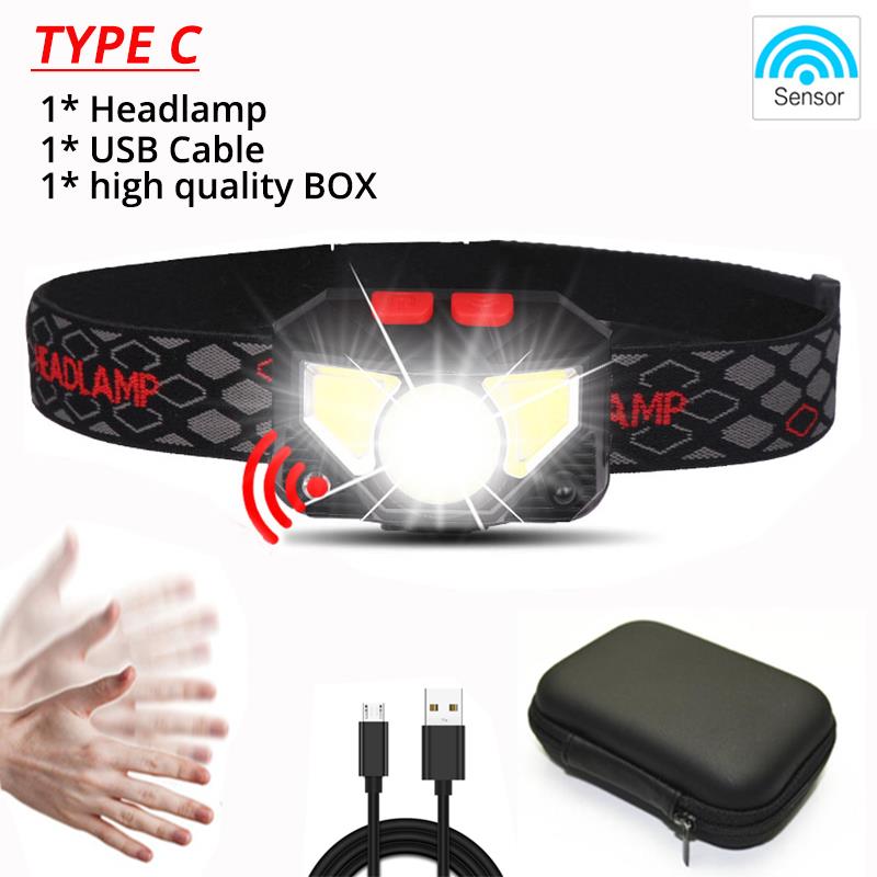 6000lums handsfree LED Koplamp Motion sensor lamp LED koplamp Zaklamp Ingebouwde batterij inductieve met Draagbare doos: C