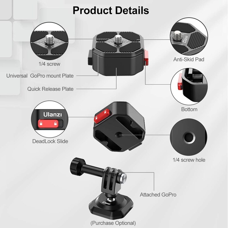 Ulanzi-Placa de liberación rápida Claw, placa de montaje, correa de hombro, adaptador de abrazadera para DSLR, Gopro, adaptador de trípode para cámara de acción