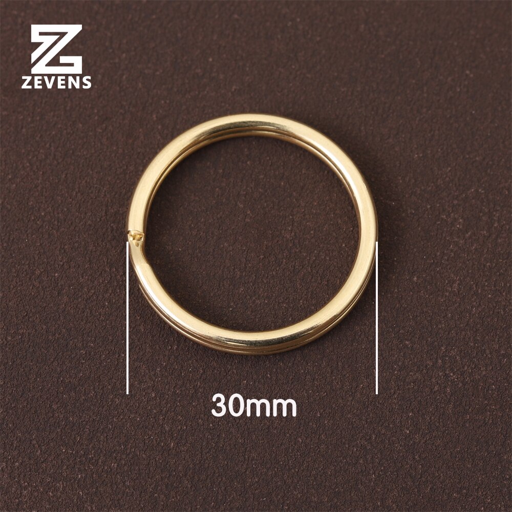 ZEVENS 10 pcs Solid Brass Key Ring Round Flat Style 15-30mm Double Loop Round Ring For Leather Craft DIY Handware: R30mm 10pcs