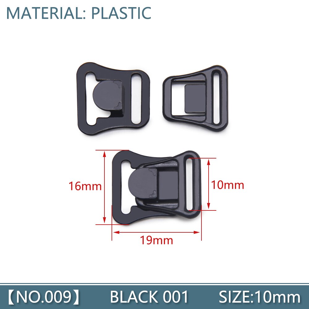 Crochet et fermoir à bande rectangulaire, 10 pièces/lot, prolongateurs de taille pour soutien-gorge, couture sur vêtements, accessoires DIY: 009 Black001 10mm