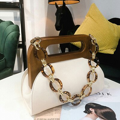 Houten clip tas dames handtassen acryl ketting schouder crossbody tassen dames luipaard schelp tas dames dames tassen