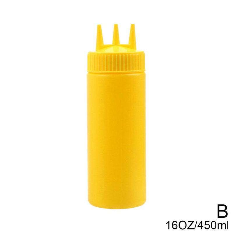 3 hole squeeze bottle screw cap squeeze bottle food grade plastic salad bottle ketchup mustard sauce mayonnaise soy sauce olive: B