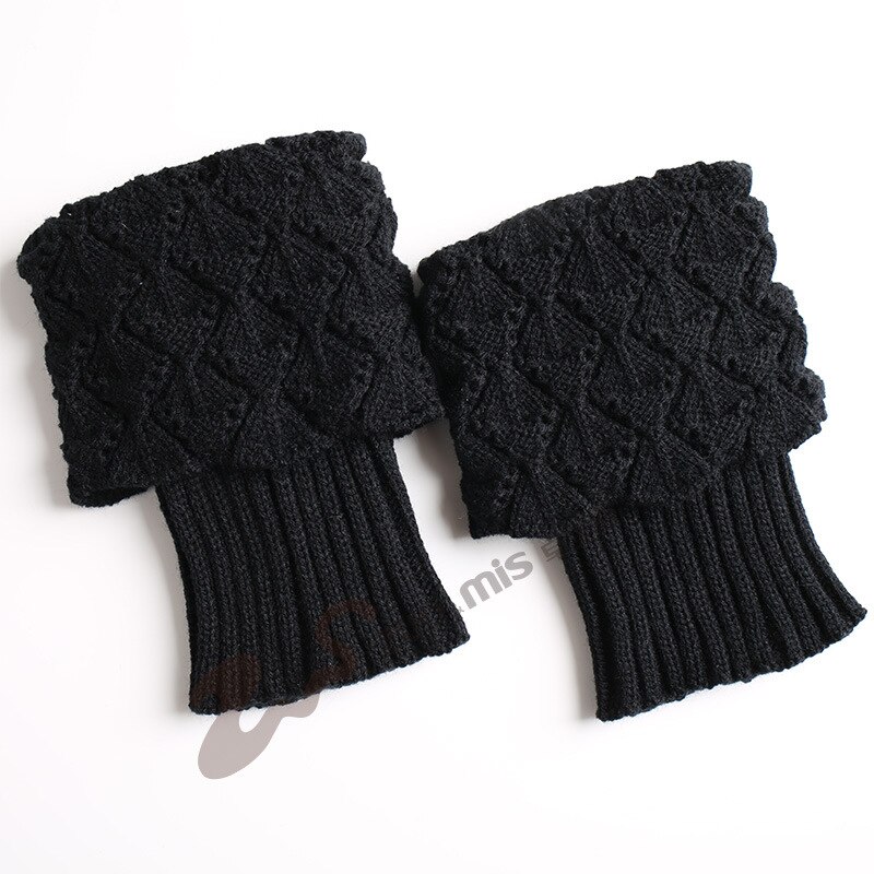 1 pair Women Autumn Winter Casual Leg Warmers Knitted Boot Cover Short Solid Color Socks Foot Warming Cover: BK