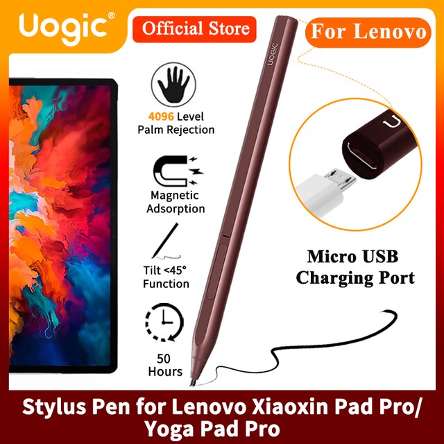 Uogic Stylus Pen for Lenovo Xiaoxin Pad Pro, 4096 Pressure Sensitivity, Palm Rejection, for Lenovo YOGA Pad Pro/Tab P11 Pro: Red-Micro USB