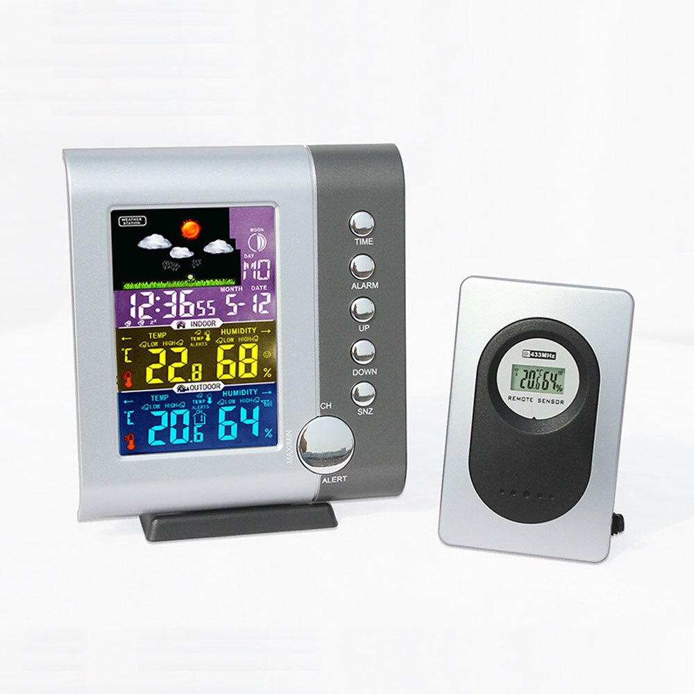 Draadloos weerstation binnen- en buitenthermometer hygrometer met sensor lcd-kleurenscherm digitale temperatuur-vochtigheidsmonitor: Lcd
