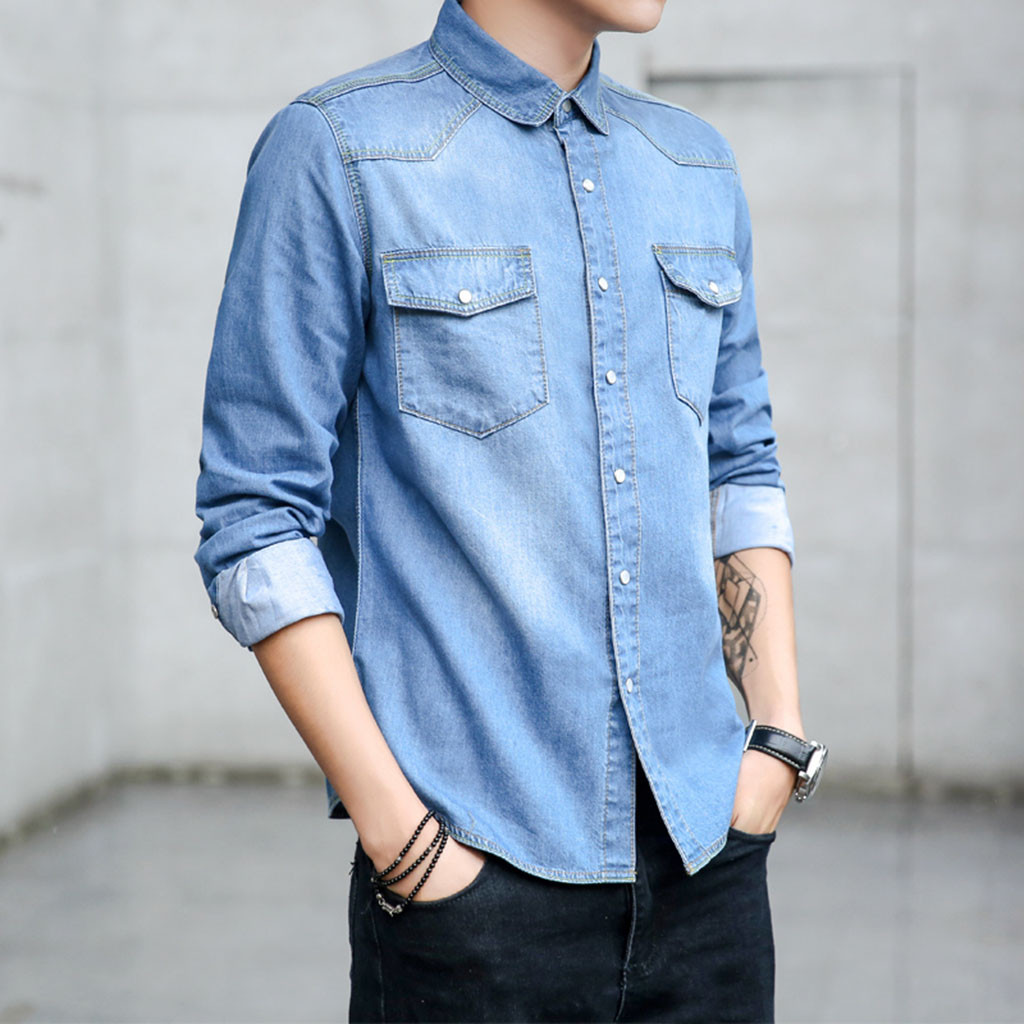 denim shirt Cotton men long sleeve casual shirts Men's Jeans Shirts for Male dress camisa masculina clothes