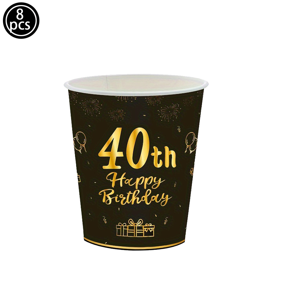 Happy Birthday 40 Year Old Disposable Tableware Black Gold Plate Tablecloth Banner For 40th Birthday Party Decorations Supplies: Dark Khaki