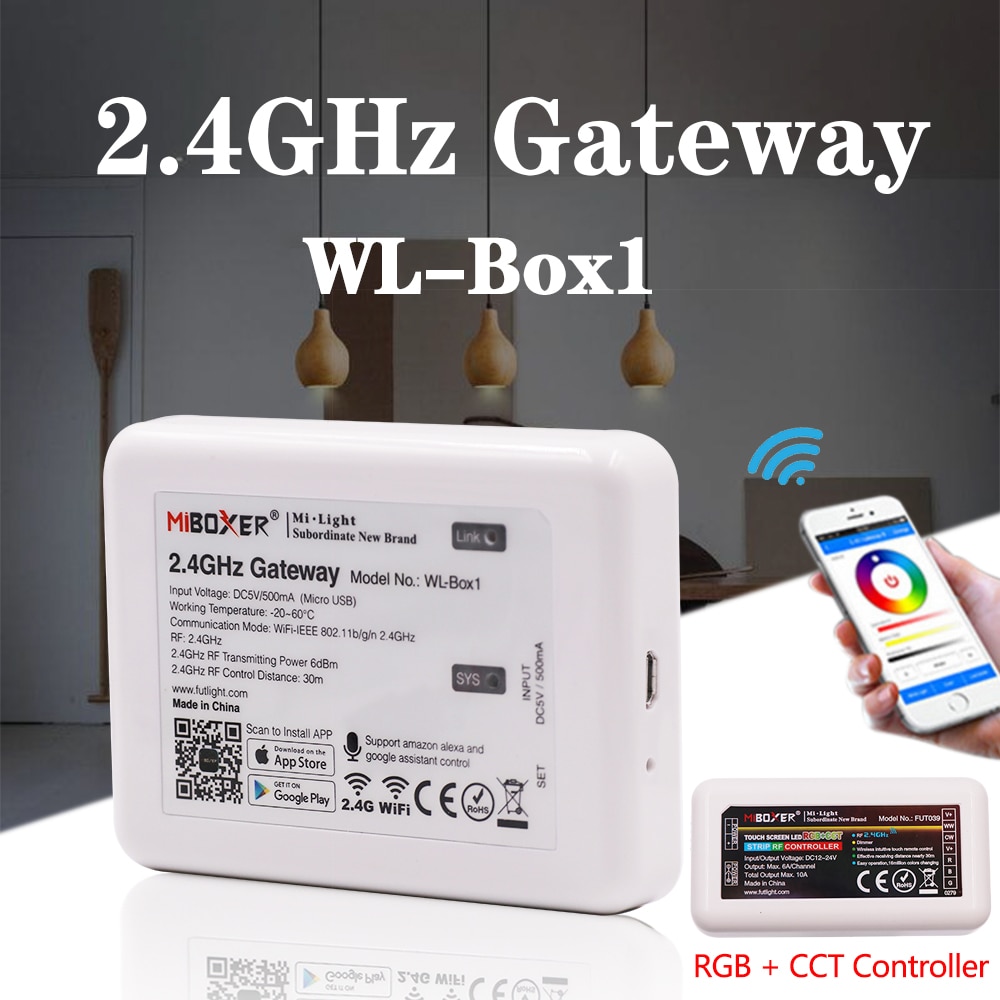 Milight RGBCCT LED Controller FUT039 + FUT092 2,4G Wireless 4-Zone RF Touch Remote + Miboxer WL-Box1 2,4 GHz Wifi Controller