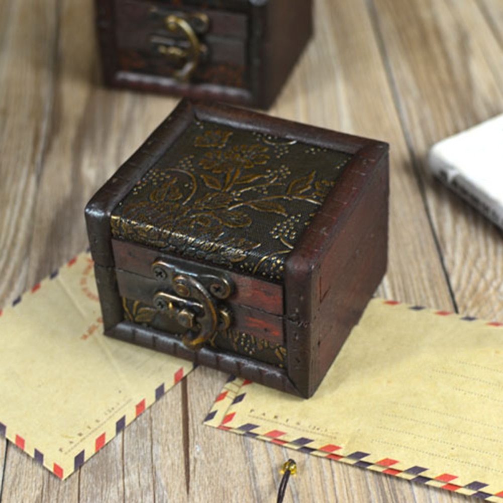 Caja de madera para guardar joyas, de Metal pequeño candado, Vintage, Cofre del Tesoro, caja de almacenamiento antigua, 1 ud.