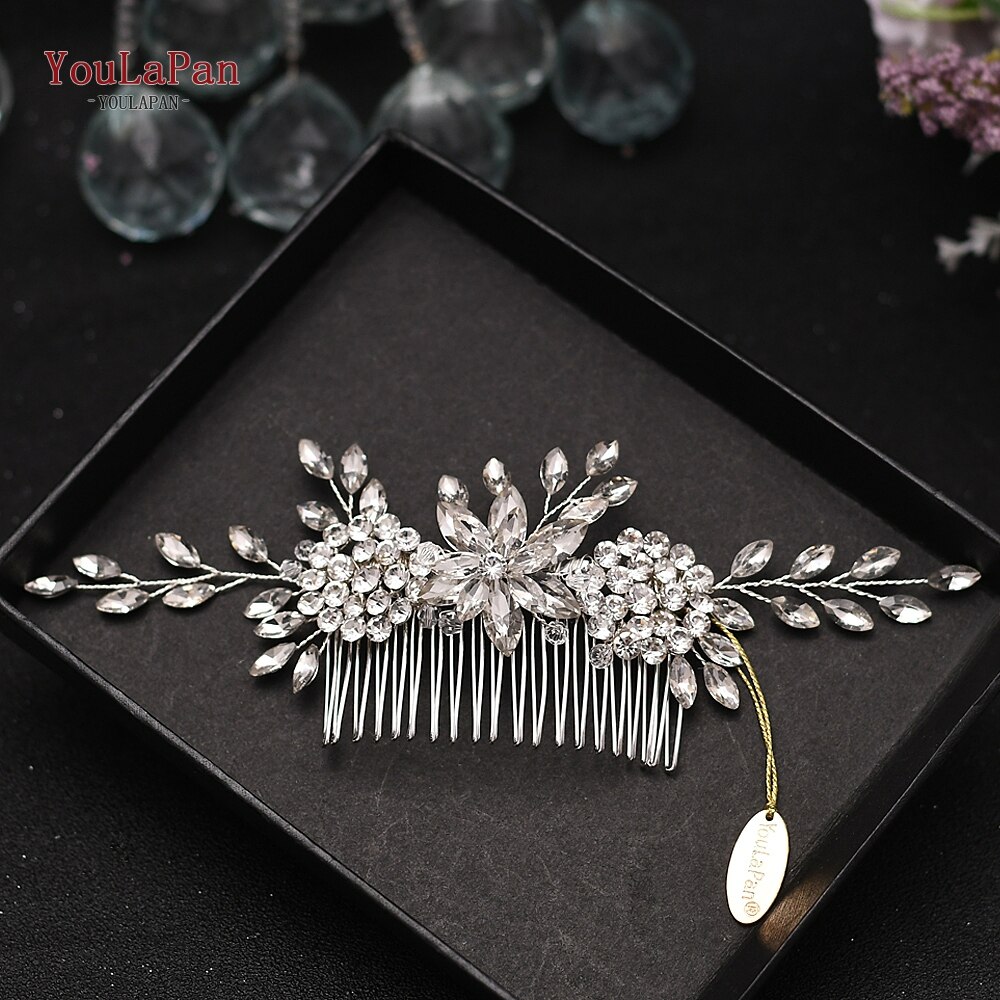 TOPQUEEN HP77 Silver Wedding Tiara Bridal Combs Rhinestone Hair Accessories Wedding Headwear Bridal Hair Clip Wedding Hair Comb