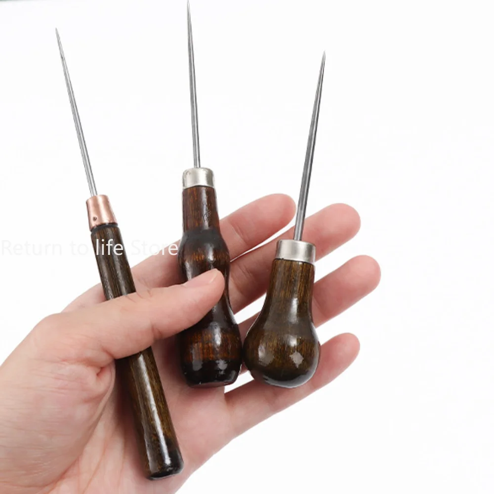 Leather Wooden Handle Awl DIY Tools For Leather Craft Stitching Sewing Accessories Sewing Stitching Awl