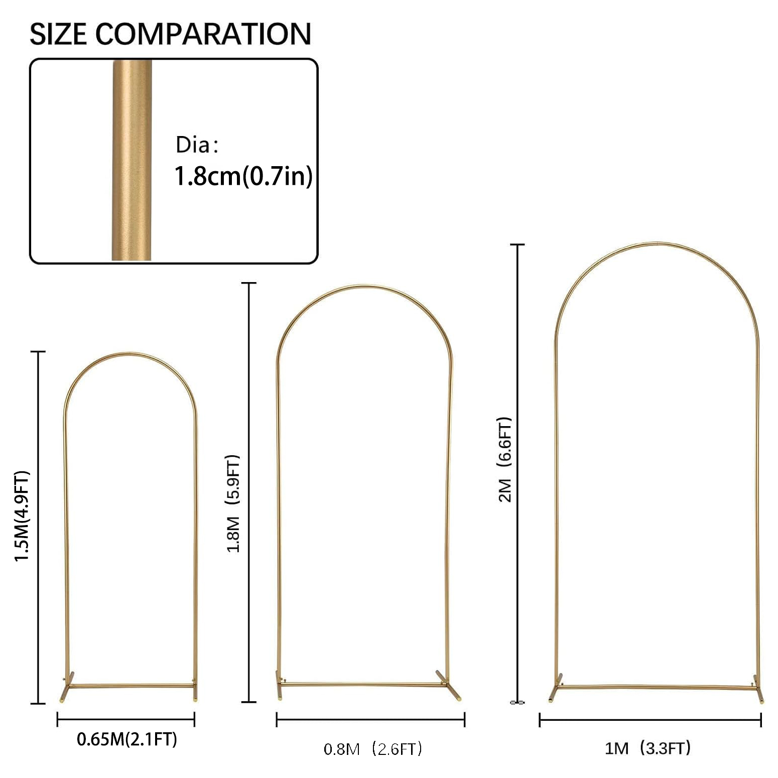 1pc-Wedding Arch Backdrop Stand, Balloon Arch Stand, Metal Arch for Birthday Party,Ceremony Decoration Backdrop Door Frame Gold: L