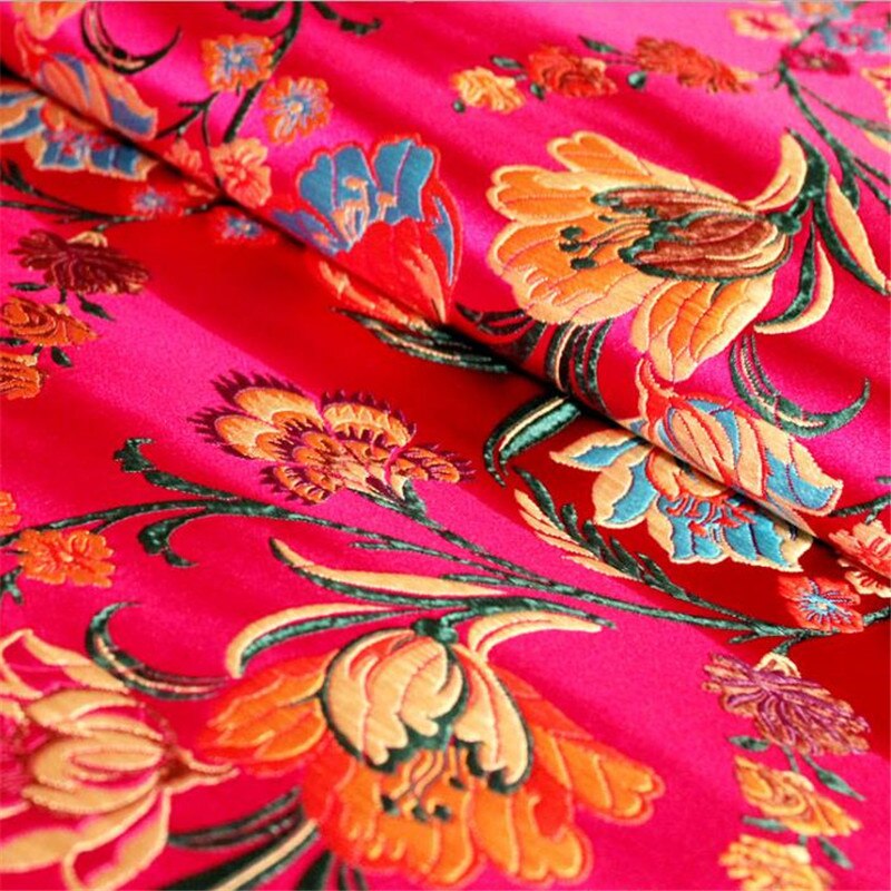 CF1137 Red/Golden/Blue Flowers Jacquard Silk Brocade Fabric Chinese Cheongsam Clothes Dress Jacket Fabric DIY Sewing Silk Fabric