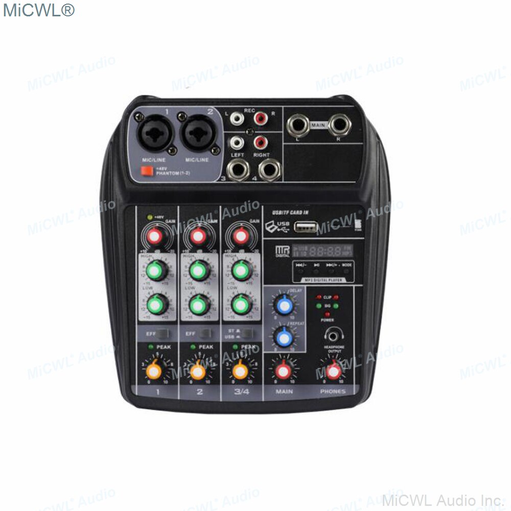 Micwl-mixer de som mx4, console para misturar áudio, 4 canais, bluetooth, usb, gravação de 48v phantom: Branco