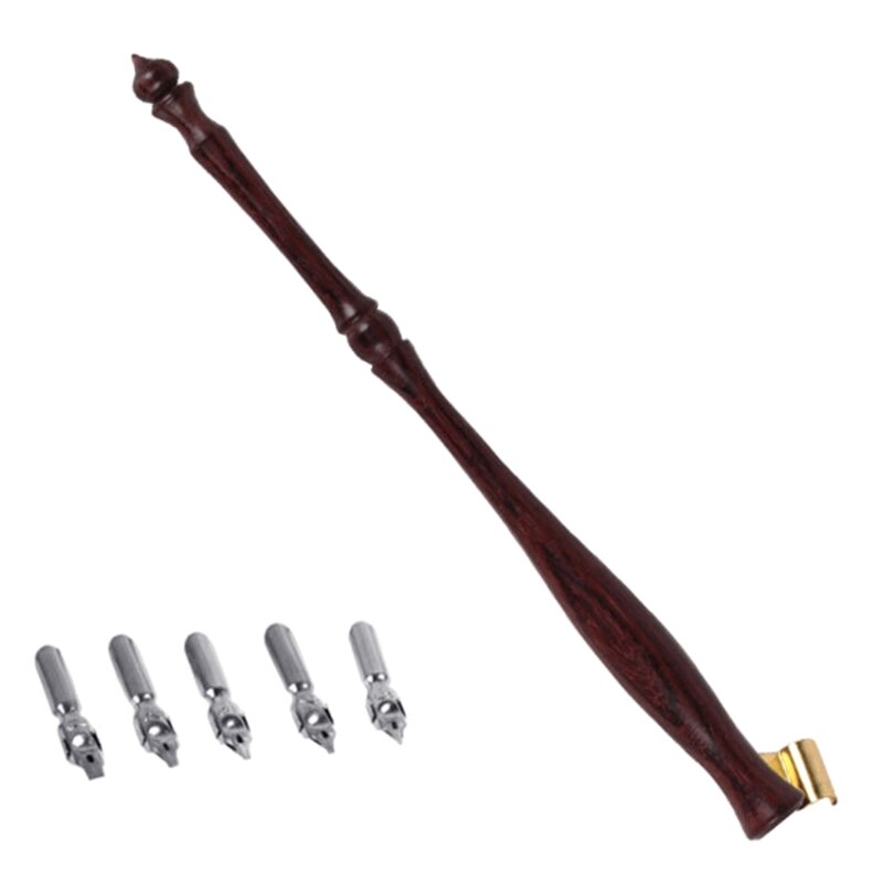 Wooden Dip Pen Writing Quill Pen with Black Ink Handmade Calligraphy Set 5 Different Styles of Nib Calligraphy Set 40JB: C