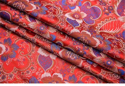 CF654 The High Florals Embroidery Jacquard Silk Brocade Fabric Chinese Wedding Dress Fabric Buddhism Clothes: red 1 meter