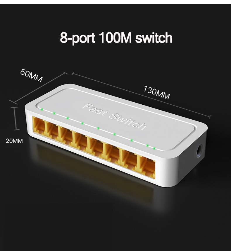 High Performance Gigabit Switch ethernet Support auto flip function 100/1000Mbps RJ45 Hub Splitter Ethernet Network Smart Switch: 8 ports 100M