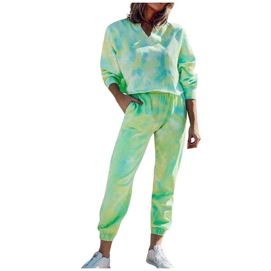 Popular Women Leisure Sports Running Sets Tie-dyed Printing Tracksuits Ladies Women's Sports Suits #3