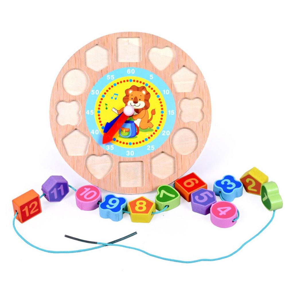 Reloj geometría Puzzle patrón de dibujos animados de madera roscado reloj Digital forma geométrica juguete de iluminación y educación temprana
