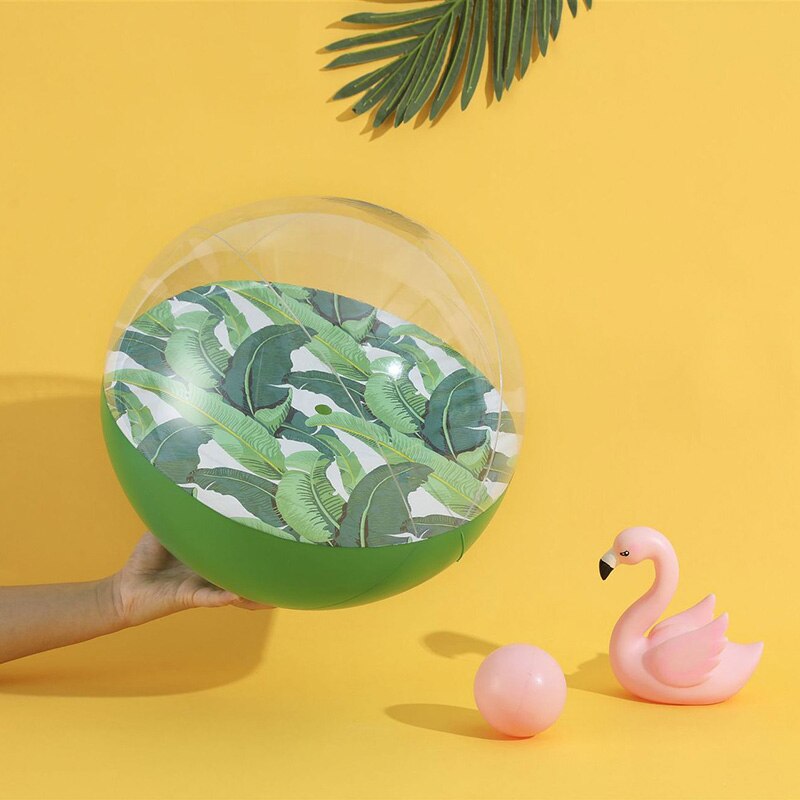 16 tommer vandmelon flamingo kiwi oppustelig gennemsigtig pvc spille bold pool underholdning strandbold vand børn legetøj: Plantain blade