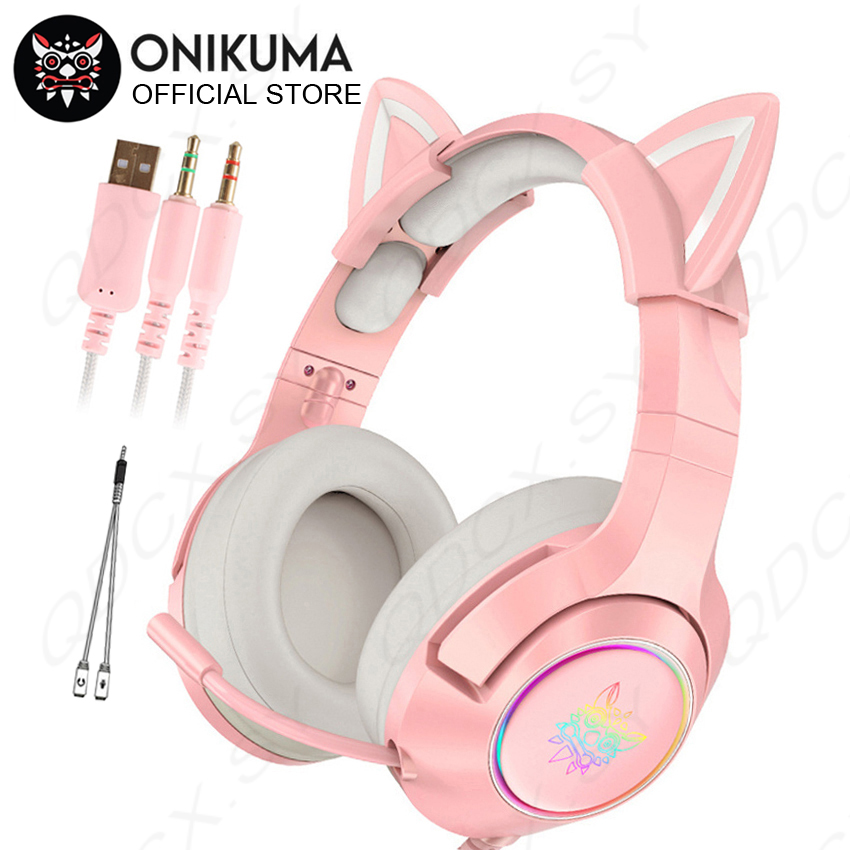 Onikuma K9 Gaming Headset Casque Leuke Meisje Roze Kat Oor Stereo Hoofdtelefoon Met Mic &amp; Led Licht Voor Laptop Computer gamer