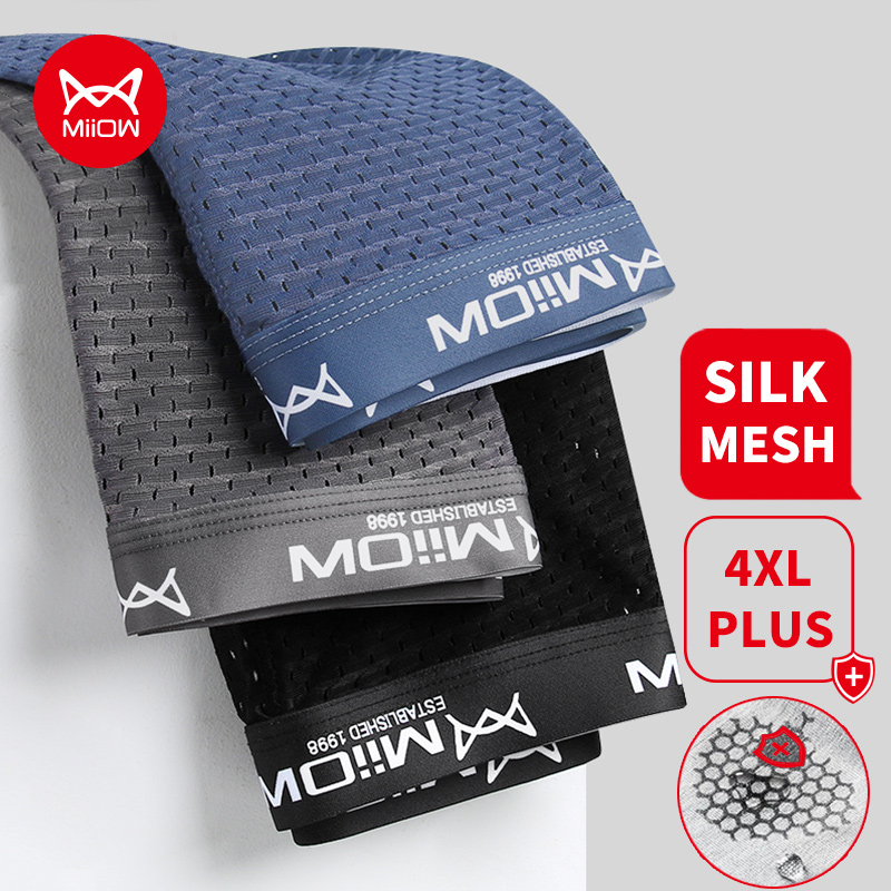 MiiOW 3 Stuks Sexy Mesh Mannen Boxer Ondergoed Grafeen Antibacteriële Mannelijke Slipje Ijs Zijde Onderbroek Ademend 4XL Boxershort 2022: XXL