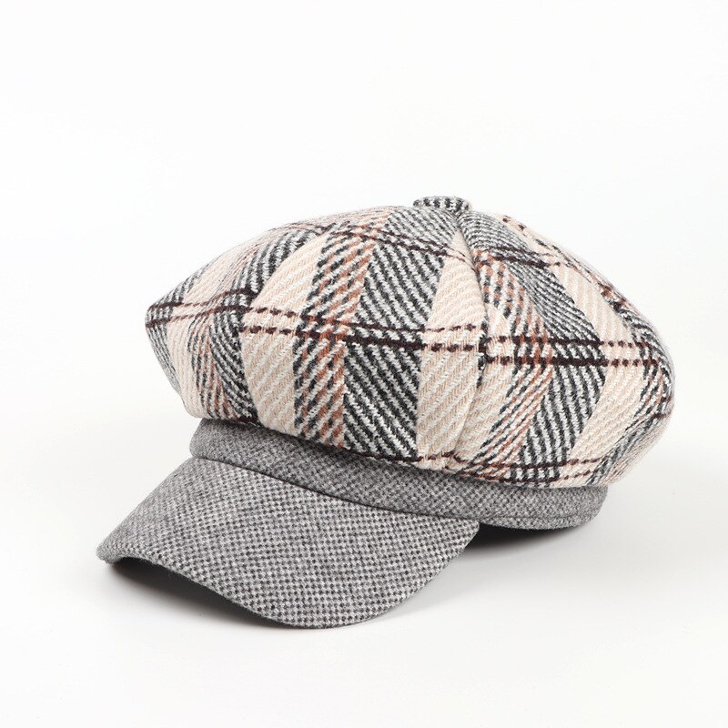 Ldslyjr-Gorra de algodón a cuadros para pintor, gorro de pintor informal con visera octogonal, unisex,: Gris