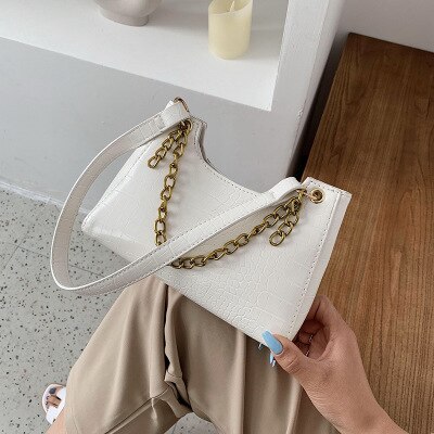 Kvinder tasker håndtaske alligator kvindelig skuldertaske pu læder kæde vintage stil messenger tasker enkelt afslappet taske: Hvid