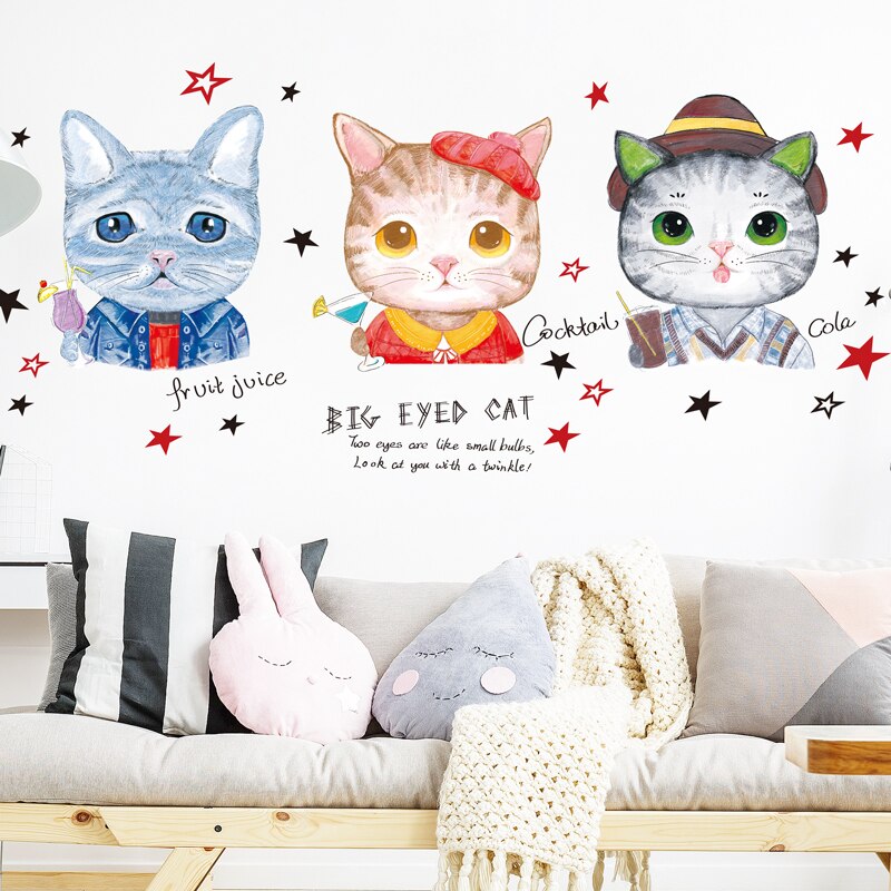 [Shijuekongjian] Cartoon Katten Muurstickers Diy Dieren Muurstickers Voor Kinderkamer Baby Slaapkamer Woonkamer Deur Thuis decoratie