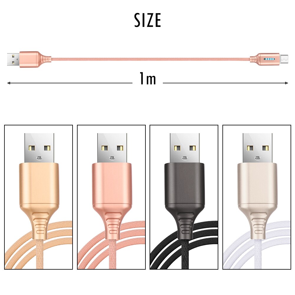 1PC 1m USB Charging Data Sync Nylon Cable Safety Protection Updated Auto Cut-off Disconnect Led Light USB Accessories