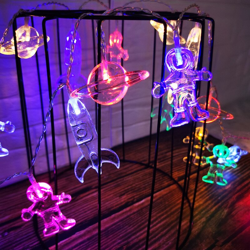 Guirlande lumineuse fusée planète 1.5m 3m, astronaute, alimenté par batterie, galaxie, décor de fête d&#39;anniversaire et de noël pour enfants: multi colors / 3m 20 leds USB