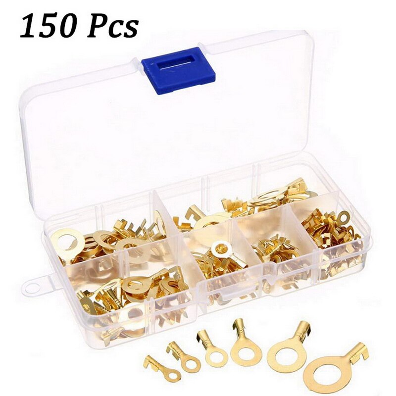 Brass Non-insulated Crimp Terminals Connectors 3.2mm-10.2mm Cable Wire Connectors Golden 150pcs / Set Wire Terminator: Default Title
